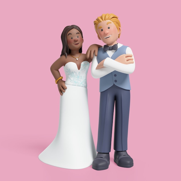 Rendering en 3D de la novia y el novio posando