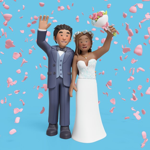 Rendering en 3D de la novia y el novio posando