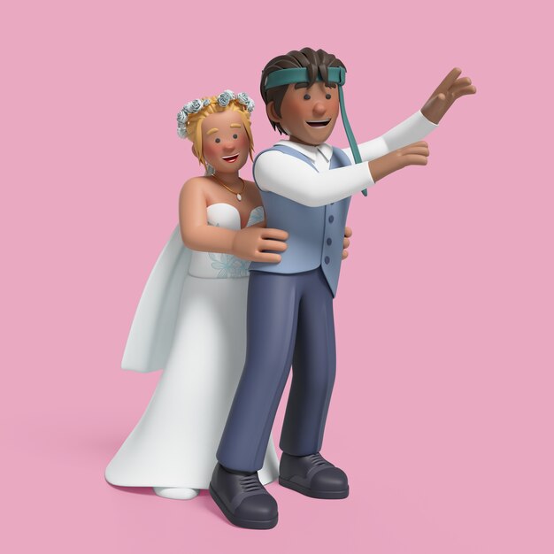 Rendering en 3D de la novia y el novio posando