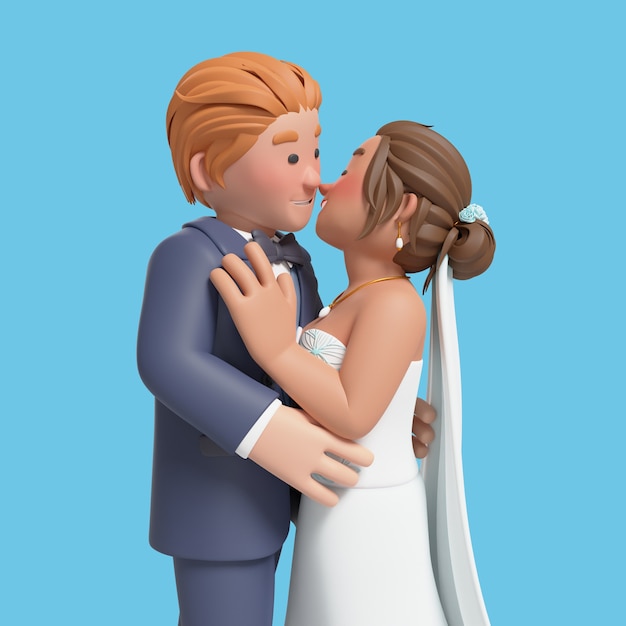 Rendering en 3D de la novia y el novio posando