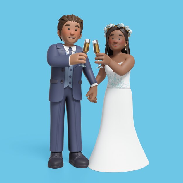 Rendering en 3D de la novia y el novio posando