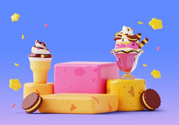 Rendering en 3D del podio de ventas de helados
