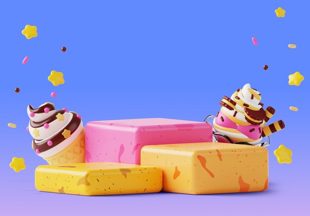 Rendering en 3D del podio de ventas de helados
