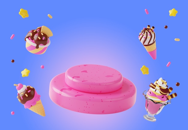 Rendering en 3D del podio de ventas de helados