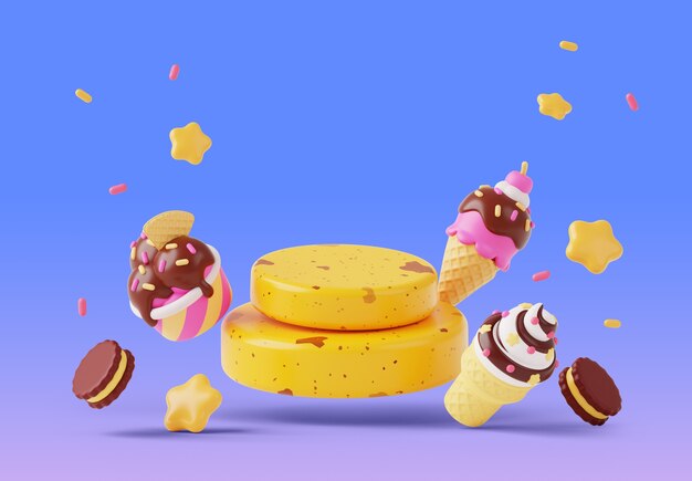 Rendering en 3D del podio de ventas de helados