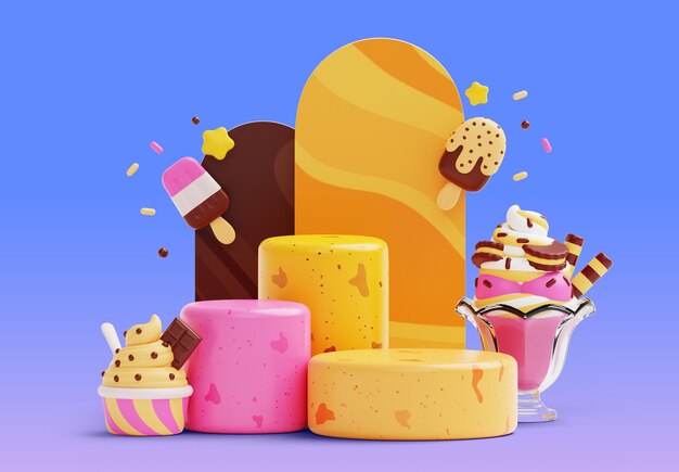 Rendering en 3D del podio de ventas de helados