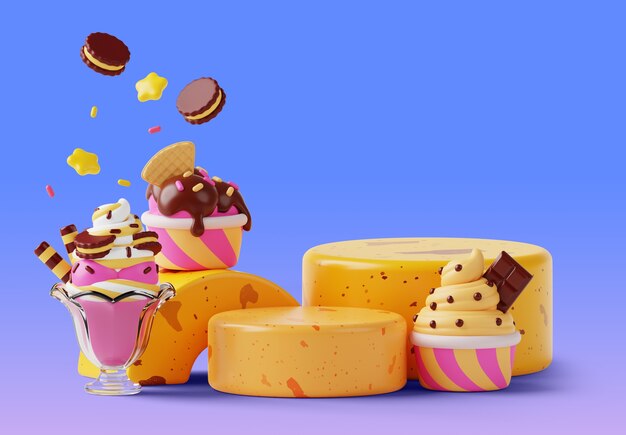 Rendering en 3D del podio de ventas de helados