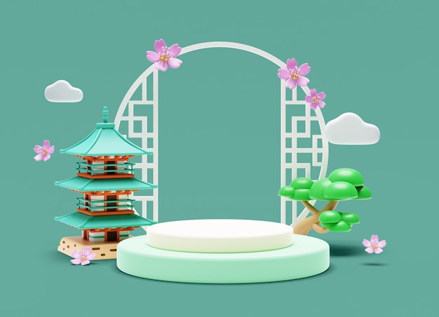 Rendering en 3D del podio de ventas de Japón