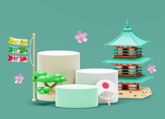 Rendering en 3D del podio de ventas de Japón
