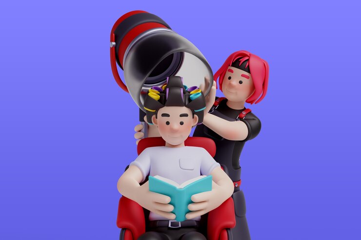 PSD gratuito rendering della composizione dei personaggi del parrucchiere