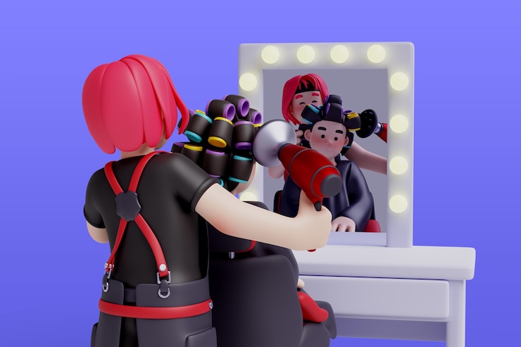 PSD gratuito rendering della composizione dei personaggi del parrucchiere