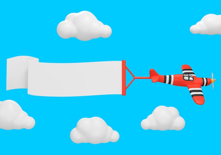 PSD gratuito rendering di banner vuoto per il trasporto aereo