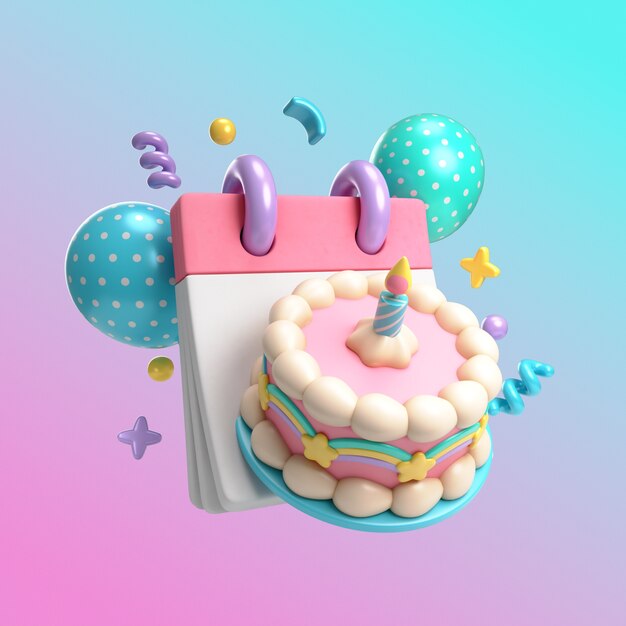 Renderización 3D del diseño del icono de cumpleaños