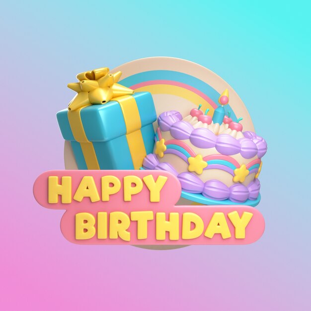 Renderización 3D del diseño del icono de cumpleaños