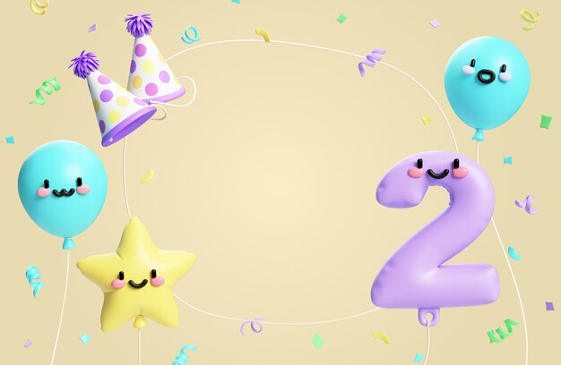 Renderización 3D de los elementos de feliz cumpleaños