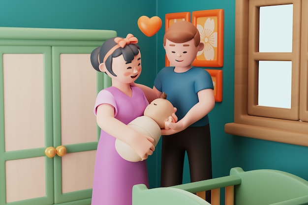 Renderización en 3D de la escena familiar