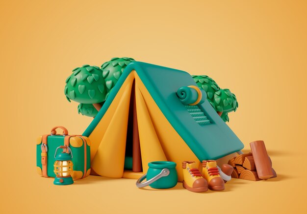 Renderización en 3D del fondo del campamento