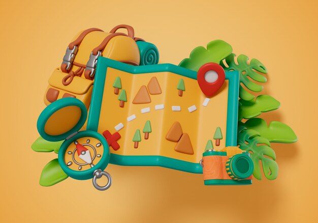 Renderización en 3D del fondo del campamento