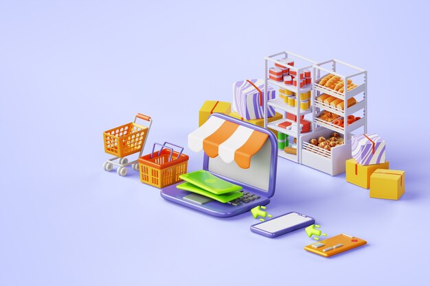 Renderización en 3D del fondo del comercio electrónico