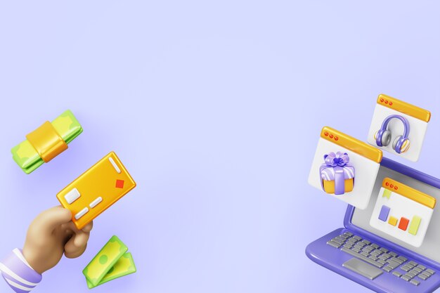 Renderización en 3D del fondo del comercio electrónico
