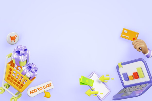 Renderización en 3D del fondo del comercio electrónico
