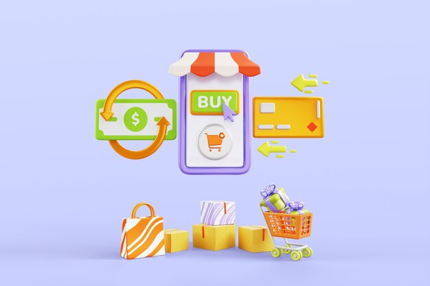 Renderización en 3D del fondo del comercio electrónico