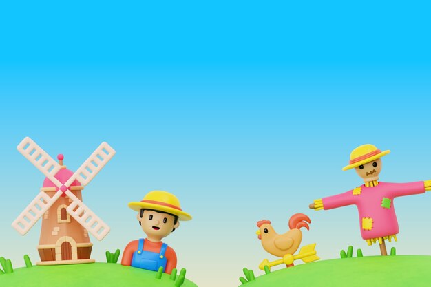 Renderización en 3D del fondo de la granja