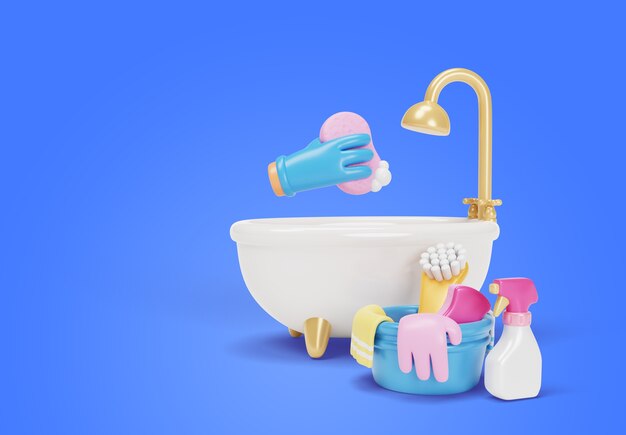 Renderización en 3D del fondo de la limpieza del hogar