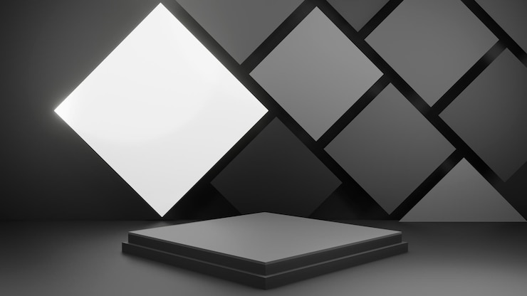 PSD gratuito renderización 3d de fondo negro y estudio de soporte de podio de productos