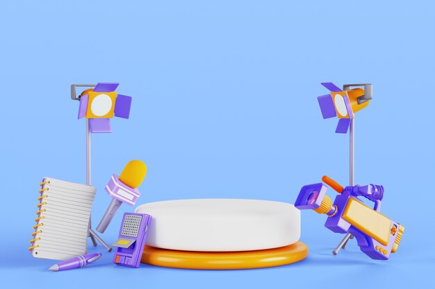 Renderización en 3D del fondo del podio de anuncios