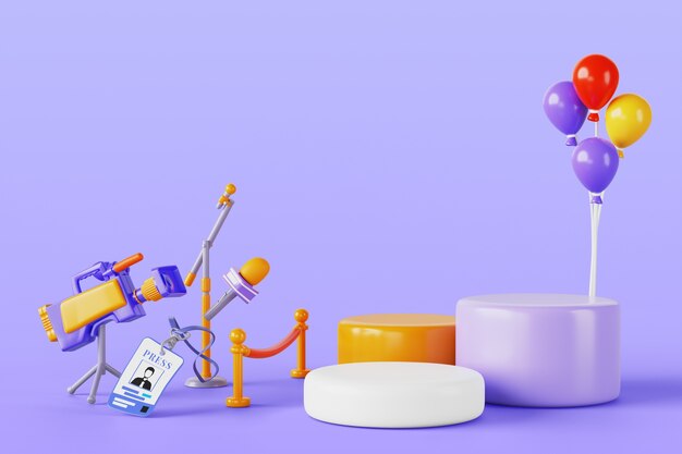 Renderización en 3D del fondo del podio de anuncios