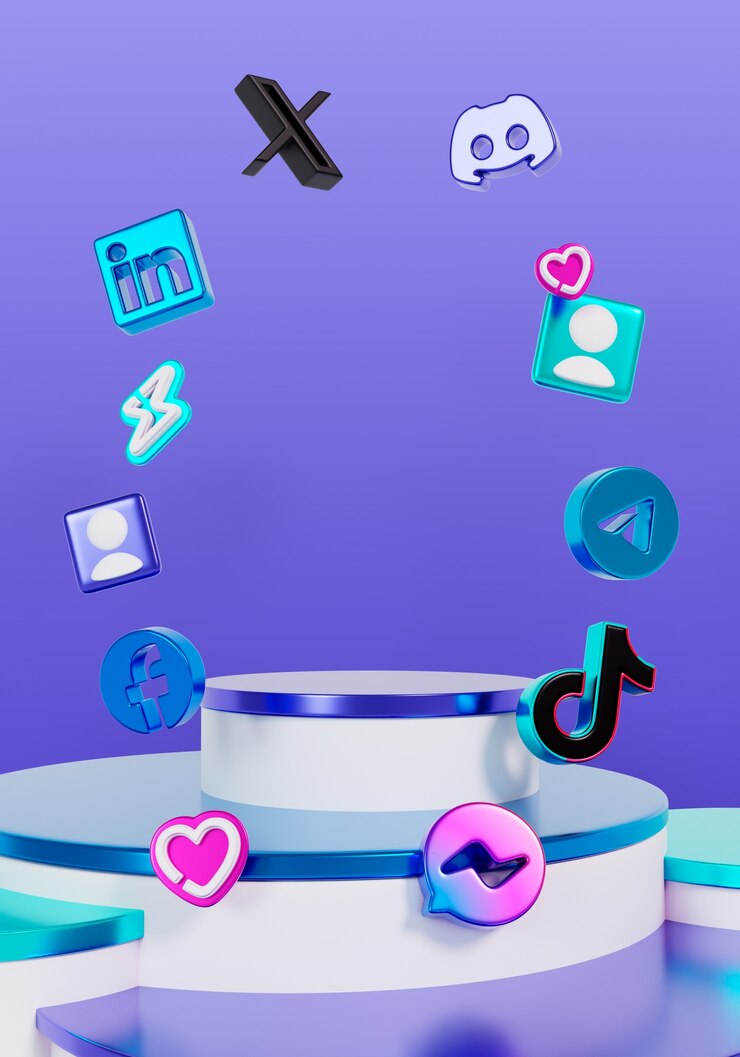 PSD gratuito renderización 3d del fondo del podio de ventas de las redes sociales