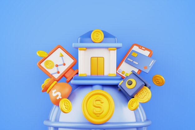 Renderización en 3D del fondo de las ventas bancarias