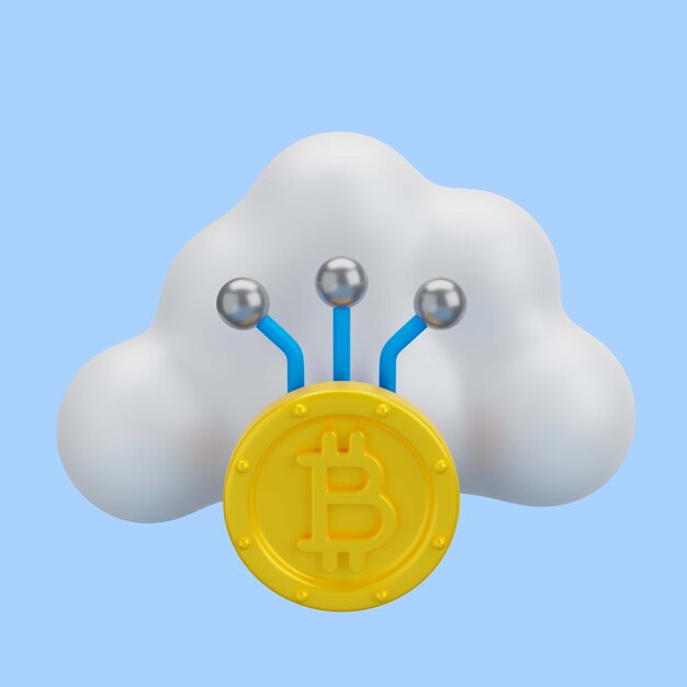 Renderización en 3D del icono de Bitcoin en la nube
