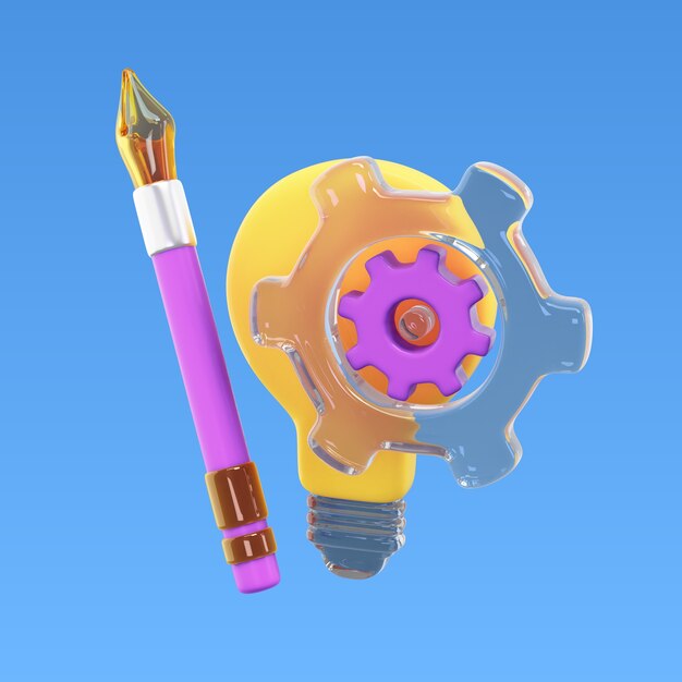Renderización en 3D del icono de la bombilla del mecanismo