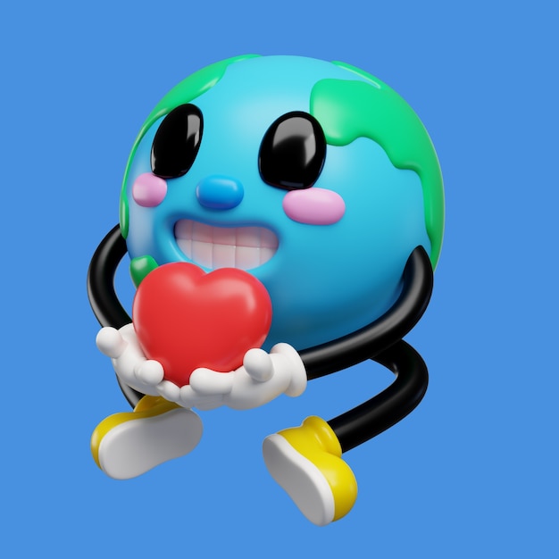 Renderización en 3d del icono del emoji de la tierra.