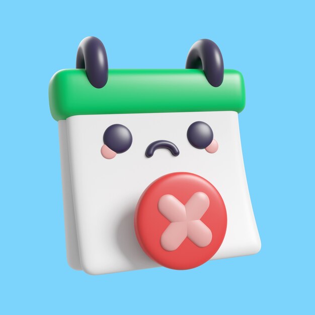 Renderización 3D del icono de hora y fecha de kawaii