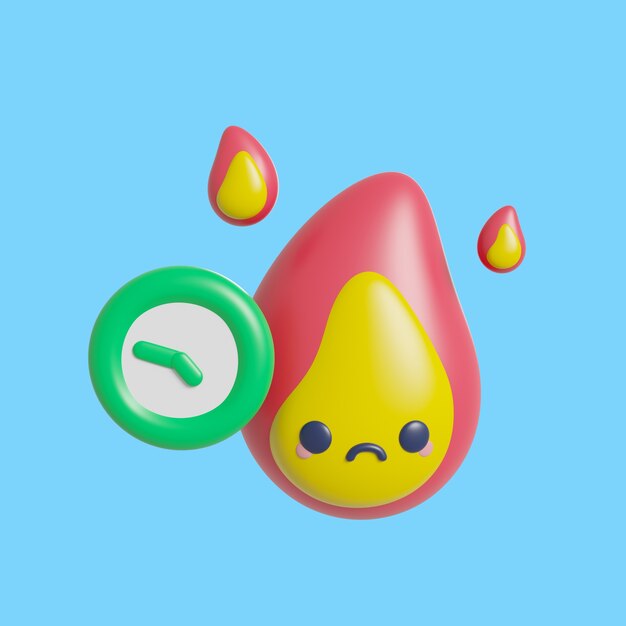 Renderización 3D del icono de hora y fecha de kawaii