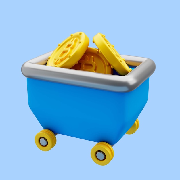 Renderización en 3D del icono de la minería de bitcoin