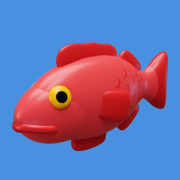 Renderización 3D del icono de pescado y mariscos.