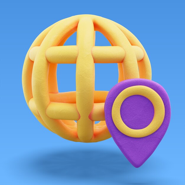 Renderización 3D del icono de la ubicación del pin