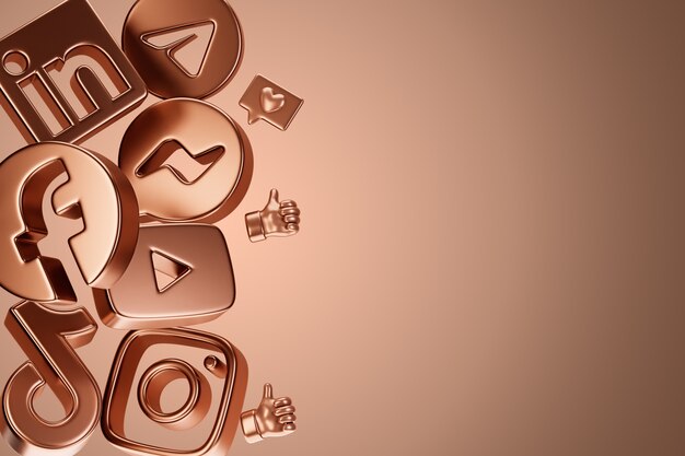 Renderización en 3D de los iconos de las redes sociales