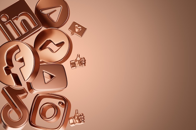 Renderización en 3D de los iconos de las redes sociales