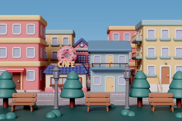 Renderización 3D de la ilustración de la ciudad.
