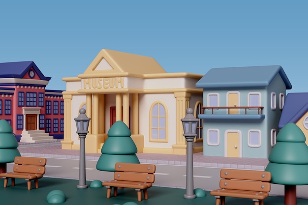 Renderización 3D de la ilustración de la ciudad.
