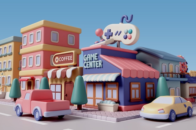 Renderización 3D de la ilustración de la ciudad.