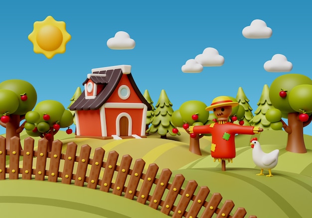 Renderización en 3D de la ilustración de la granja