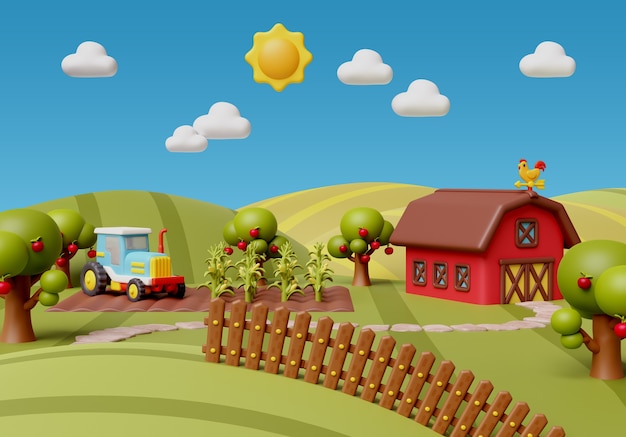 Renderización en 3D de la ilustración de la granja