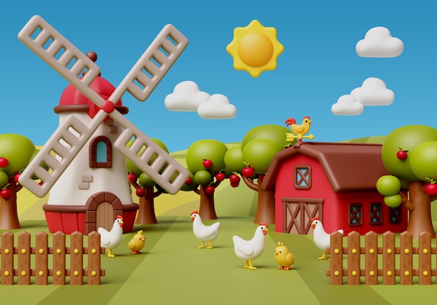Renderización en 3D de la ilustración de la granja