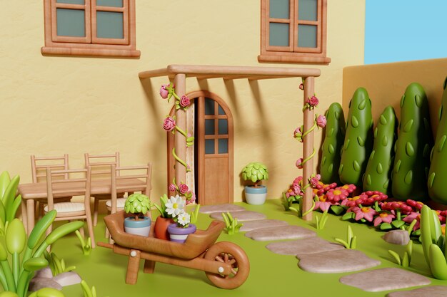 Renderización en 3D de la ilustración del hogar al aire libre